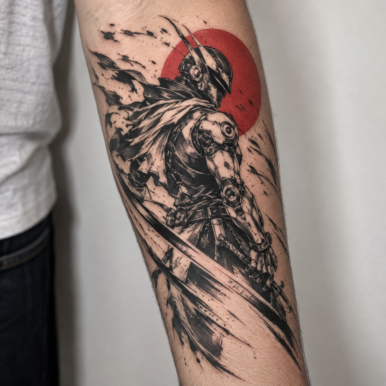 Tatuaje anime blackwork con guerrero espacial original